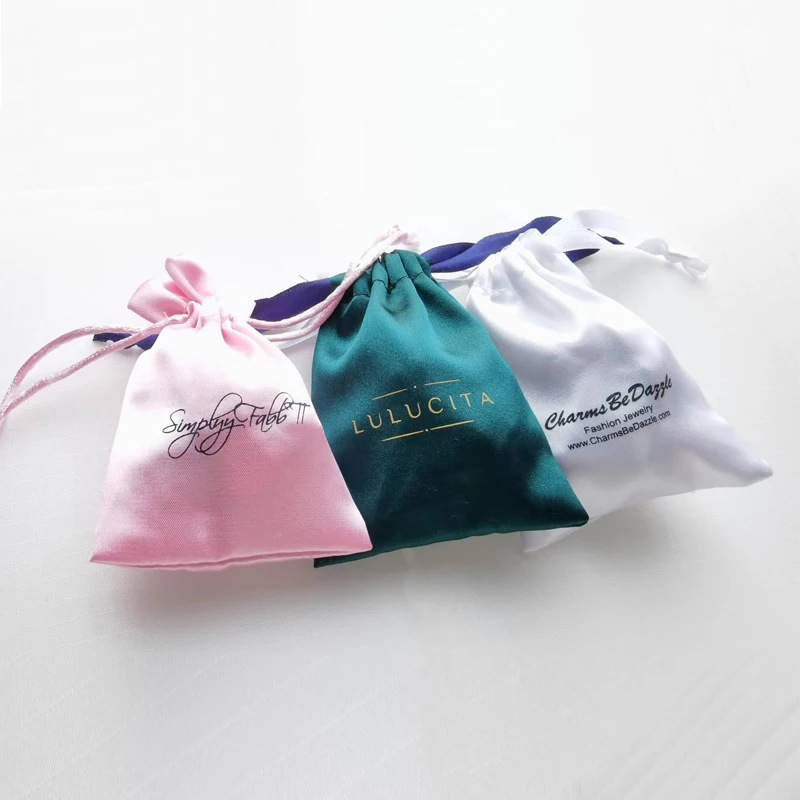 

50p Silk Party Gift Bags Satin Drawstring Pouch Storage Packaging Bag Jewelry Necklace Bead Hair Cosmetic Sachet Print Logo