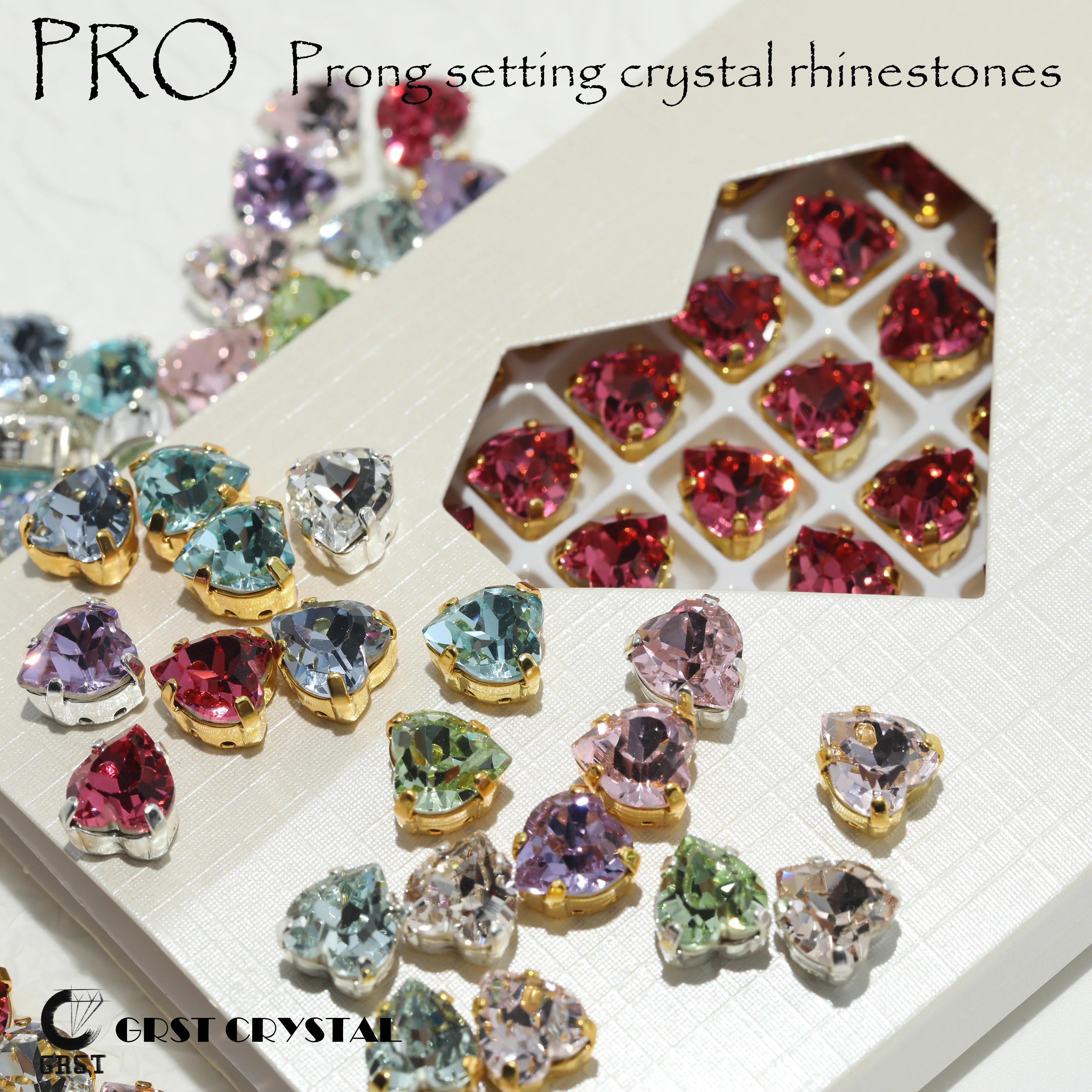 Ausgefallene Formen von Strasssteinen, Kristall-Marquise, Herz, Runde Chaton-Steine, superglänzend für Hochzeitskleider, Schmuck, DIY-Zubehör.
