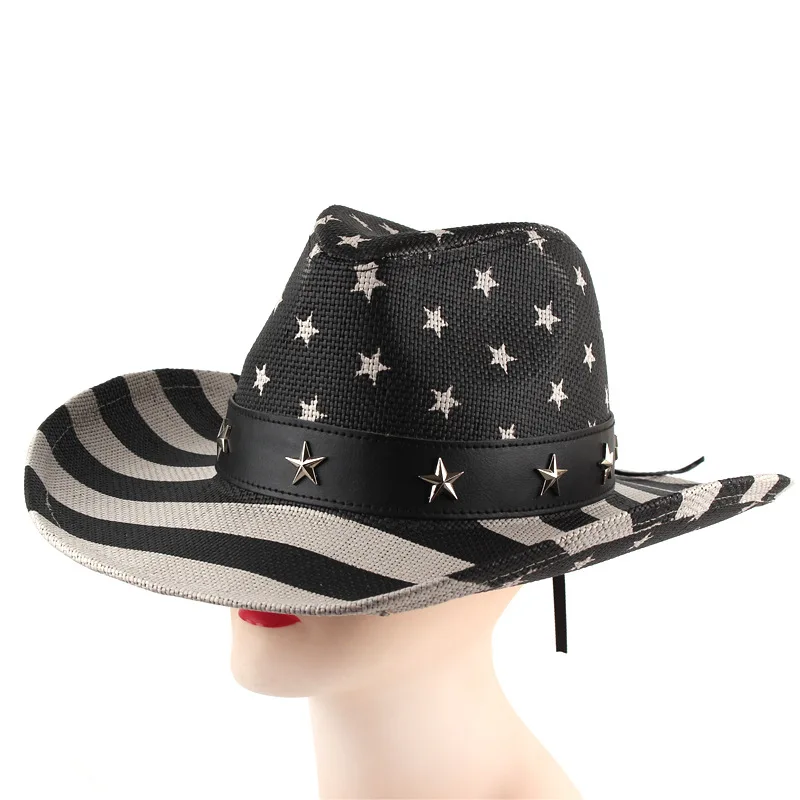 Summer Classic American Flag Cowboy Hats For Men Wide Brim Usa Cowgirl Chapeau Homme Cap Usa Flag Straw Cowboy Hat Dropshipping 3