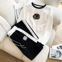 Pull à Jambes Larges et Pantalon pour Femme, Haut de Gamme, dehors et Loisirs, à la Mode, Deux Pièces Imbibées, Nouvelle Collection Automne 2023, 2023 1
