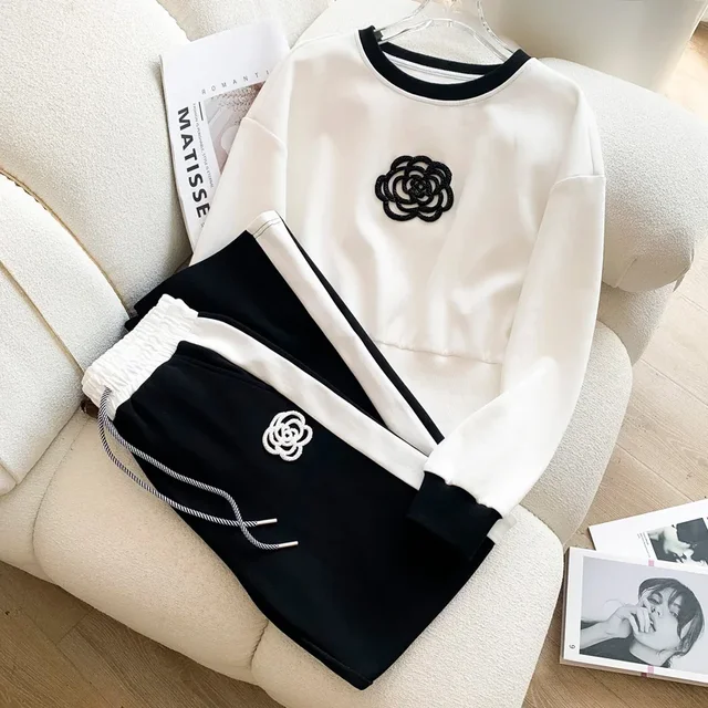 Pull à Jambes Larges et Pantalon pour Femme, Haut de Gamme, dehors et Loisirs, à la Mode, Deux Pièces Imbibées, Nouvelle Collection Automne 2023, 2023 1