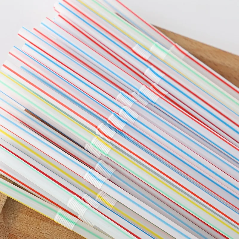 Description Picture 3 of itemMulticolor Disposable Straws Flexible Plastic Drinking Straws for Milk Tea Juice Cocktails Wedding Party Bar Kitchen Supplies