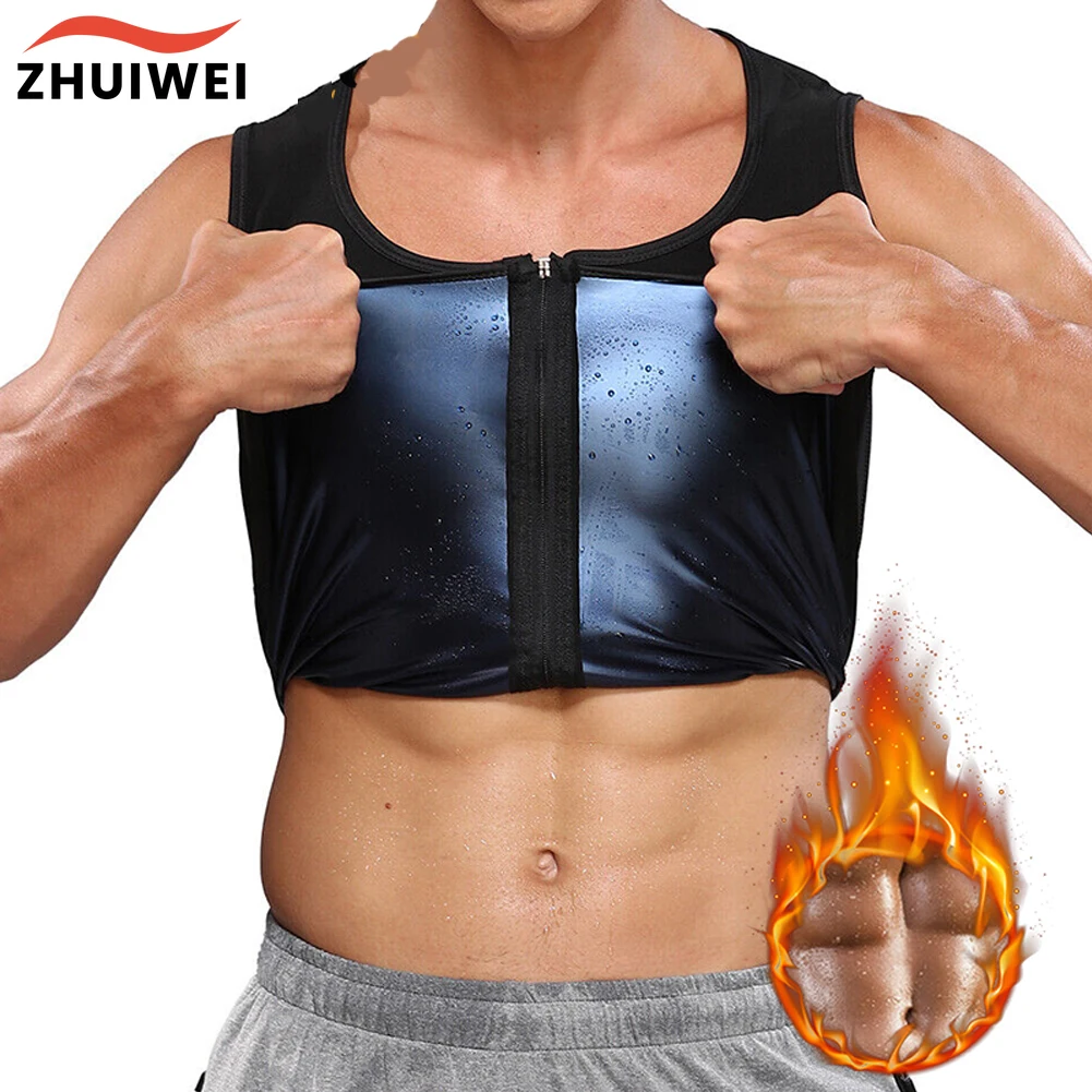 

Mens Polymer Sauna Vest Sweat Body Shaper Slimming Compression Tank Top with Zipper Workout Shirt Heat Trapping Suit