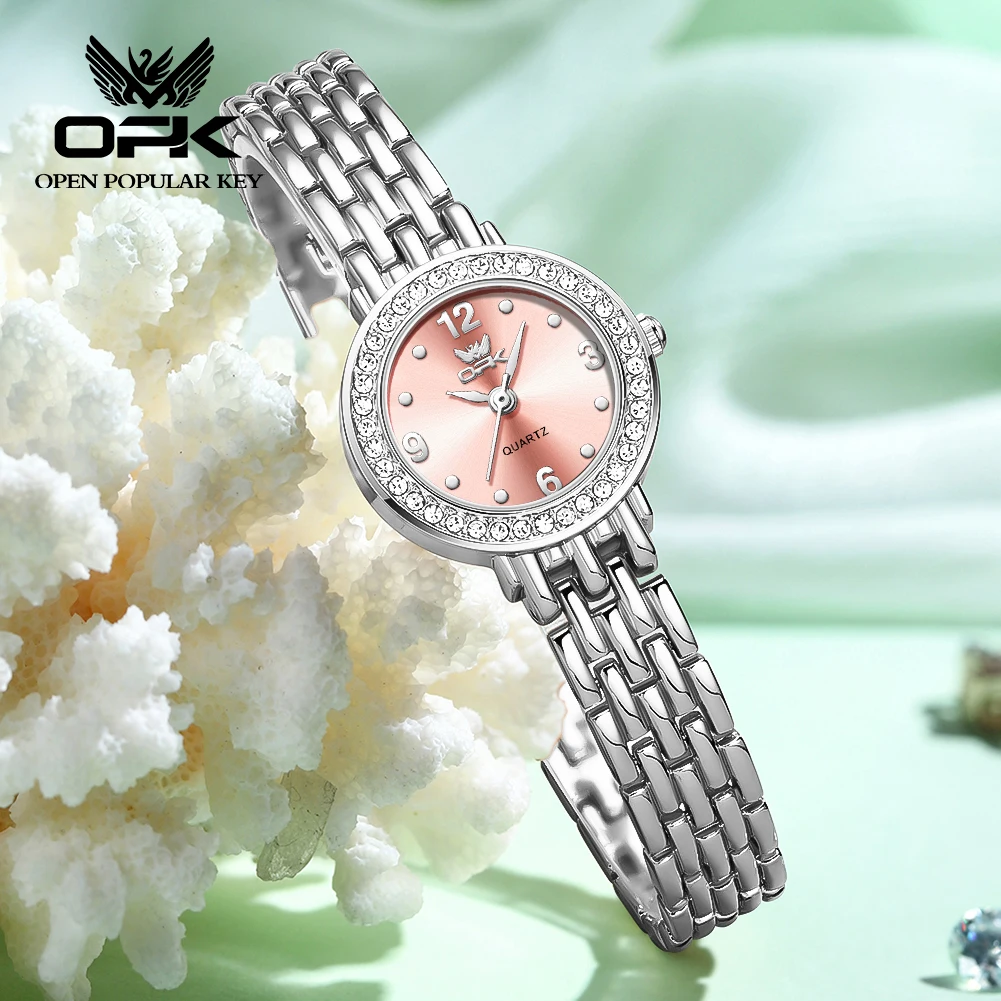 OPK brand waterproof three-pin diamond-encrusted steel belt ladies quartz watch 6009 5