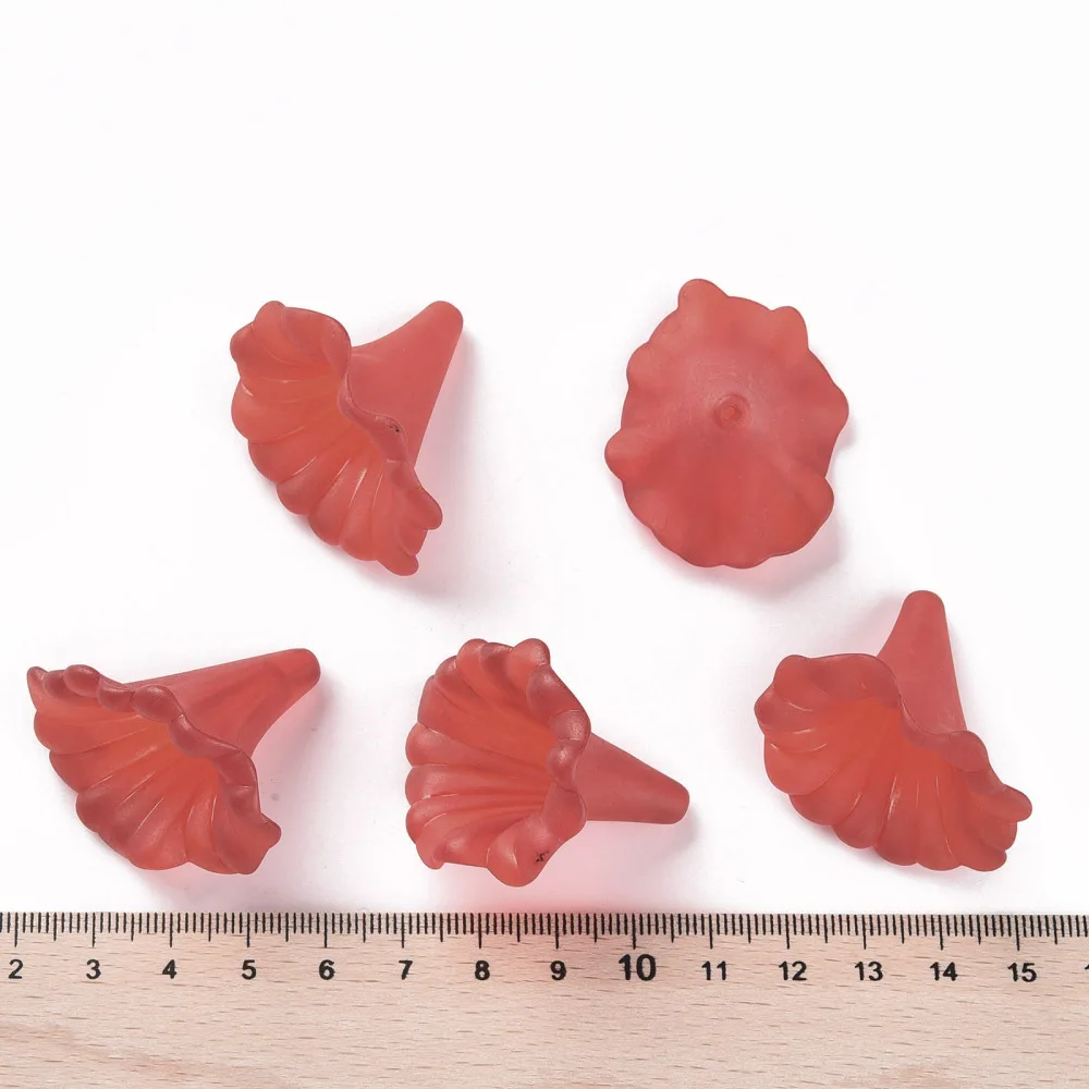 칼라 릴리 프로스트 파이어브릭 투명 아크릴 비즈, 구멍: 1.8mm, 40.5x33x35mm, 10 개