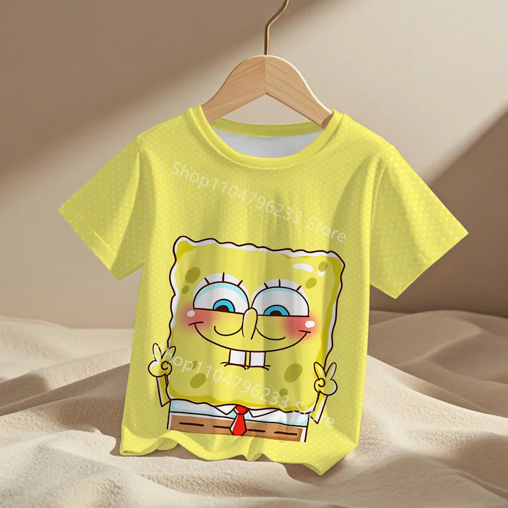 cute cartoon Spongebobs Baby Clothing Outdoor Clothes Boy Girl Child Men's women's Tshirts Children adult Parent child T shirts