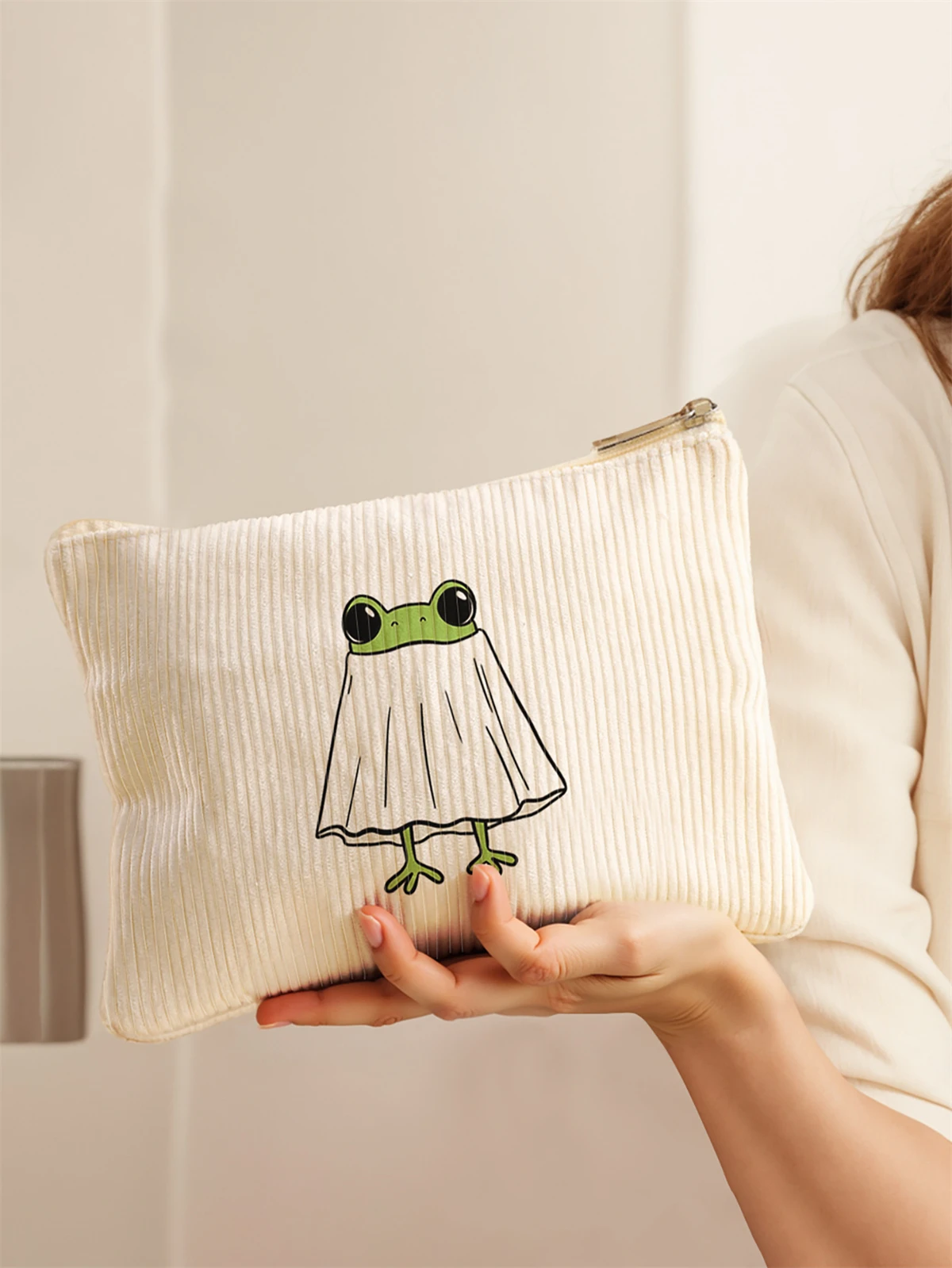 Women's Corduroy Travel Cosmetic Bag Portable Large Capacity Makeup Storage Organizer Zipper Clutch Purse Make up Bag