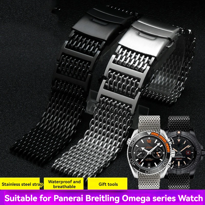 18 20 22 24Mm Cinturino In Acciaio Netto Milano Acciaio Solido Fibbia Pieghevole Cinturino Orologio Da Uomo Per Omega Cavalluccio Marino Breitling Pan