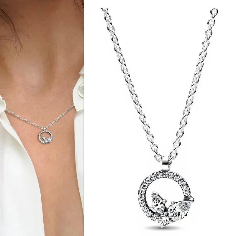 Original Logo Women's Necklace Sparkling Dense Set Snowflake Logo Necklace% 925 Silver DIY Charm Jewelry Fashion Light Luxury