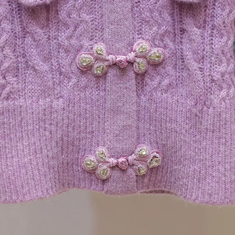 여성용 V넥 러플 스웨터 가디건, 꽃 자수 니트웨어 재킷, 여성 용수철 캐주얼 스웨터