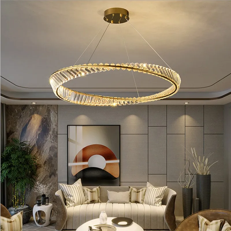 

Postmodern Luxury Round K9 Crystal Chandelier Gold Large Living Room Hanging Lamps Bedroom Hotel Meeting Pendant Lights Fixtures