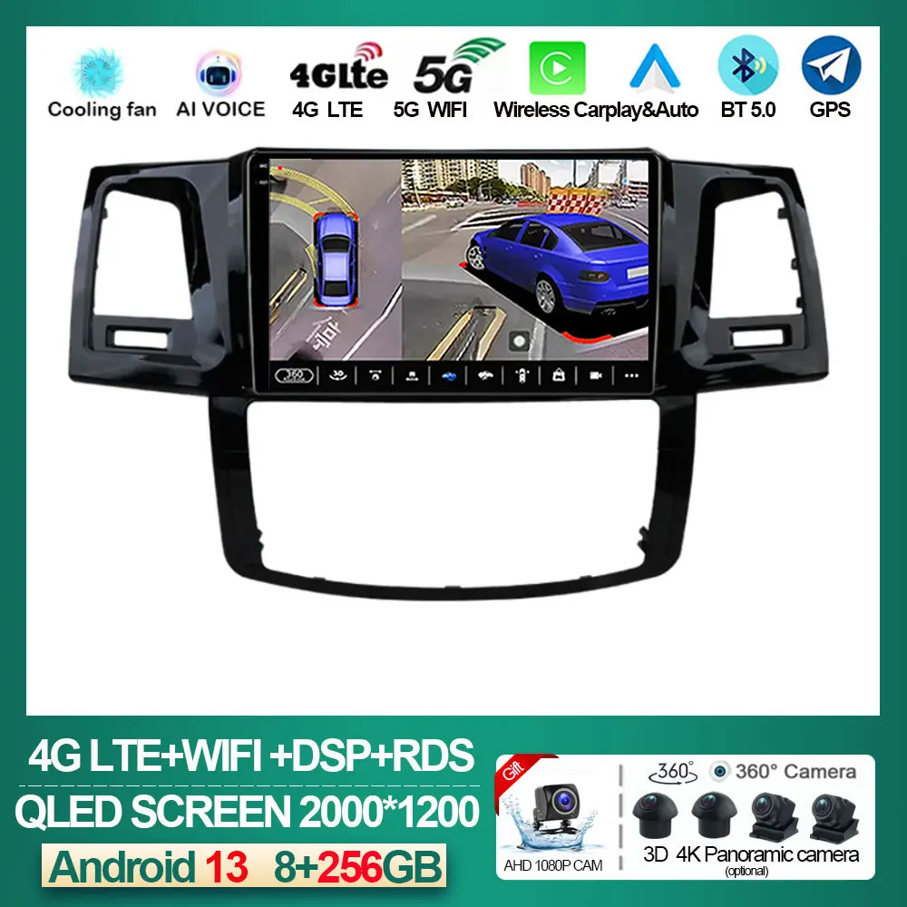 

Android 13 2din Carplay Car Radio for Toyota Fortuner HILUX Revo Vigo 2007 - 2015 Multimedia Video Player Stereo GPS NO DVD 2DIN