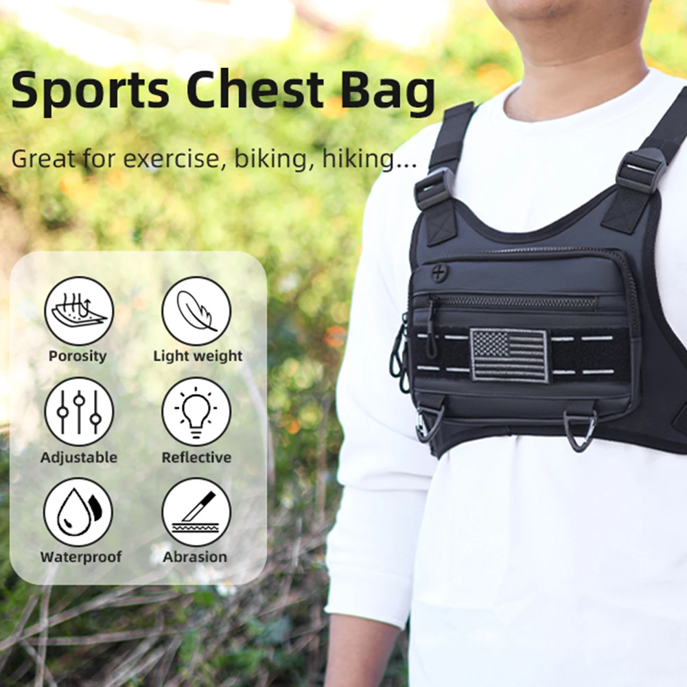 Sports Chest Bag for Men Women Front Chest Pack Running Vest Bag With Pocket Anti-Theft Chest Bag Hip Hop Streetwear Vest Bags