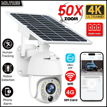 4G Solar Powered Outdoor Surveillance Camera 4K 50X Zoom Home Monitoring Wifi Security Protection Humanoid Tracking PTZ CCTV Cam 1