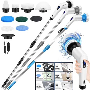 Spazzola per pulizia elettrica a batteria 10 in 1 Scrubber rotante multifunzionale Spazzola per pulizia bagno cucina Pulitore rotante 3 colori 1