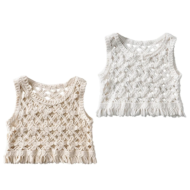 

Women Vintage Crochet Sleeveless Crop for Tank Top Hollow Out Knit Diamond Plaid Floral Mini Sweater Vest Beach Cover Up