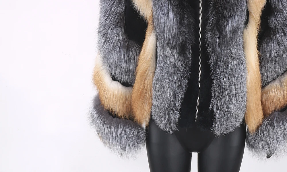 Luxury Genuine Silver Fox Fur Jacket Real Natural Coat Full Sleeves Winter Plush Red Outerwear for Fashionable Cold Weather