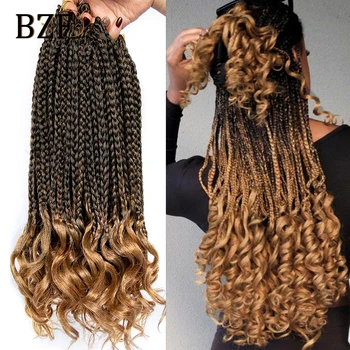 T27 Box Braids Crochet Hair Curly End Synthetic Ombre18 Inch Crochet Braids Pre Looped Curly Braiding Hair Extensions For Women 1
