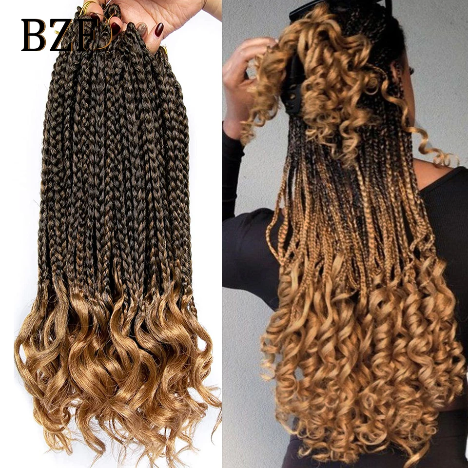 1B Box Braids Crochet Hair Curly End Synthetic Blonde 18 Inch Crochet Braids  Pre Looped Curly Braiding Hair Extensions For Women - AliExpress