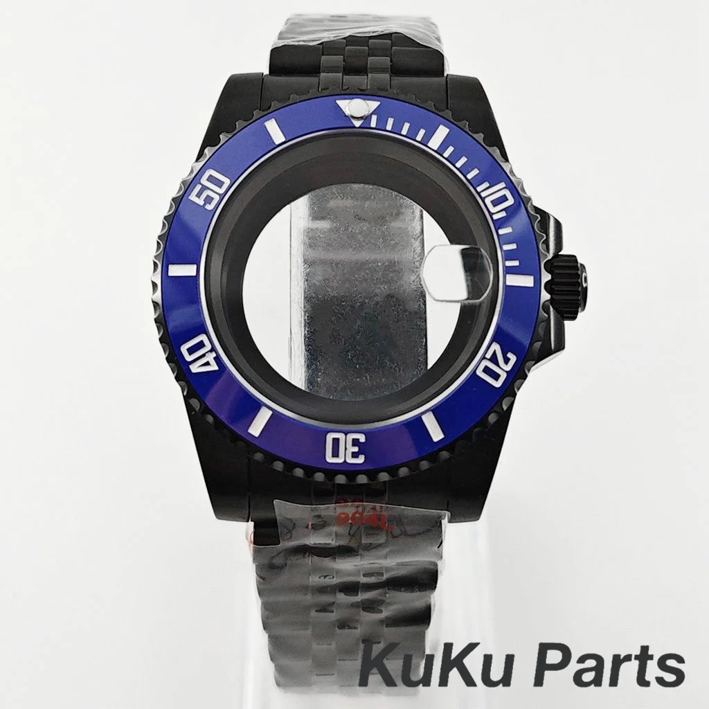 Black Purple GMT Bezel Watch Case with PVD Black Jubilee Bracelet and Sapphire Crystal