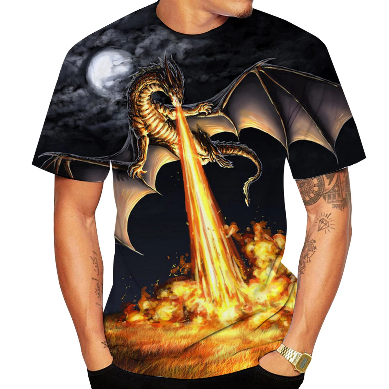 

2023 Men New Fashion Cool 3D Dragon Printed T-shirts Men Women Casual Animal T-shirt Top