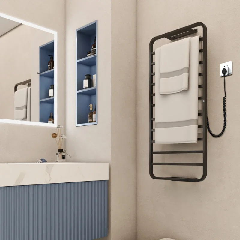 

Minimalist wall mounted electric heating towel, bath towel drying rack, new type of household intelligent punching free