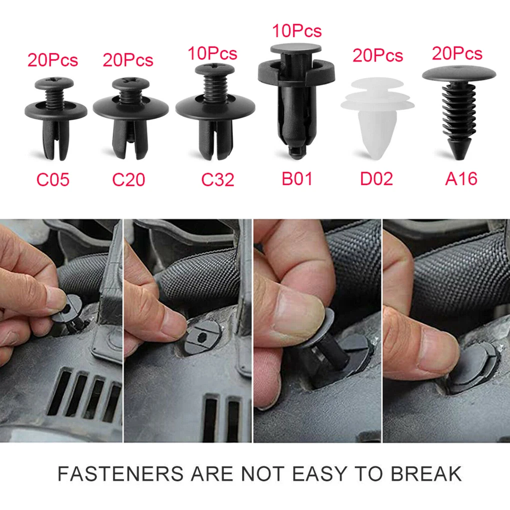 100pcs 6 크기 자동 자동차 패스너 클립 리테이너 리벳 패널 미니 R53 닛산 Navara D40 Dacia Spring Vw Up Sportage