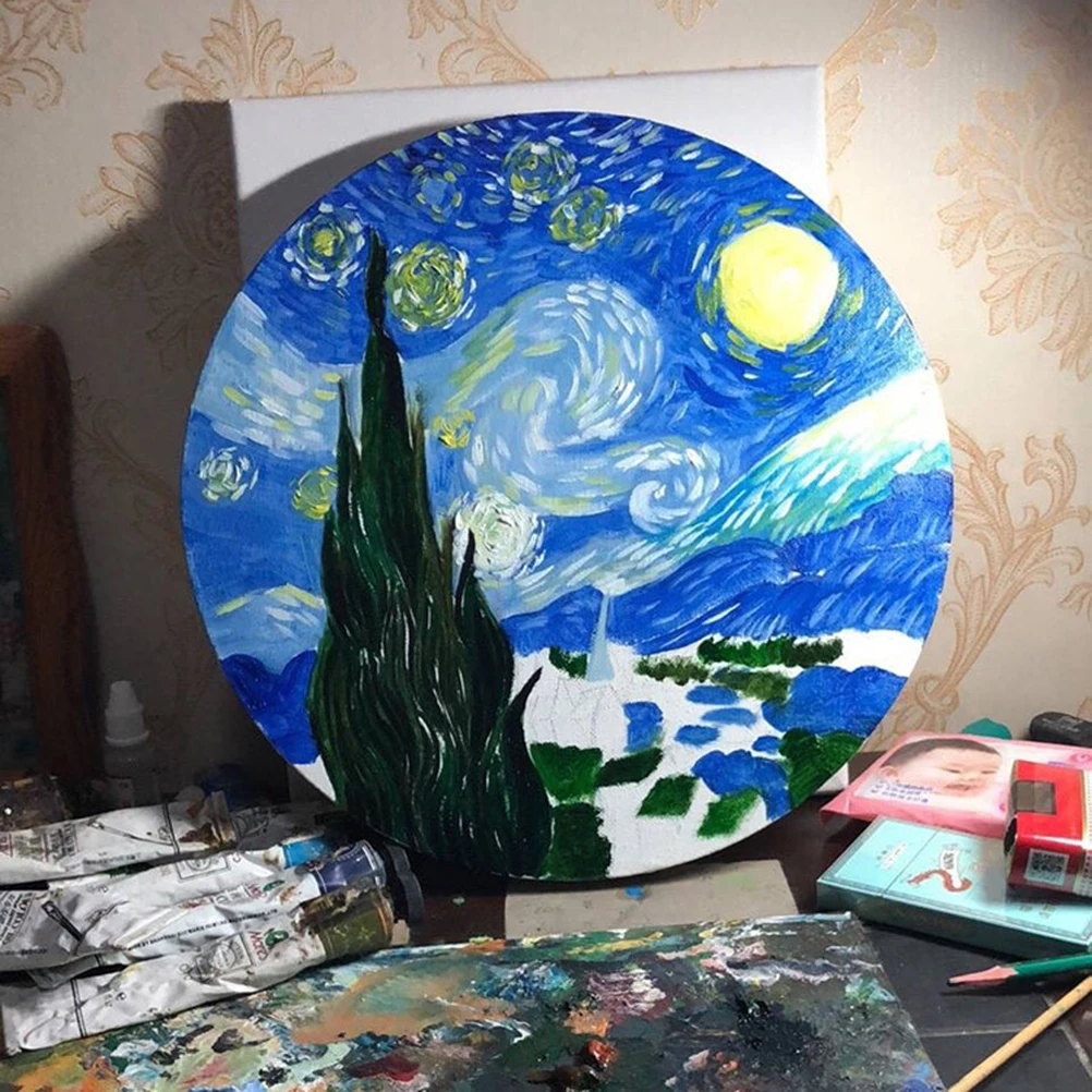 1/2pcs 20/30/40/50cm Wooden Painting Frame Round Canvas Board DIY Painting Stretched Blank Cotton Canvas Panel Drawing Frame