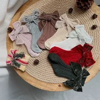 Baby Girls Christmas Socks Kids Cotton Big Bow Sock Solid Woolen Leg Warmers Girl Toddler Soft Thicken Socks For 0-5Years 2