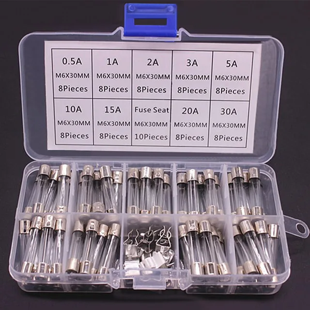 100/72pcs Car Fast-blow Glass Fuses Car Glass Tube Fuses 0.2-20A 0.5-30A Assorted Kit for Car Light Inflator vacuum Cleaner 1