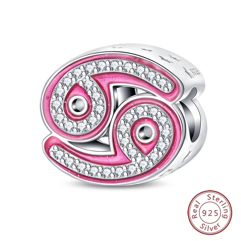 Neue Original 100 % 925 Sterling Silber Zwölf Konstellationen Serie Rosa Charms Perlen Fit Qikaola Armbänder DIY Geburtstag Schmuck – Detail 13