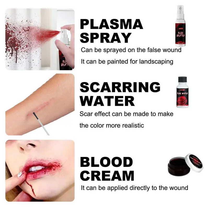 Halloween Makeup Kit Professional Face Body Paint Spooktacular Wound Scar Wax Makeup Fake Scab Blood Spatula Spooky Painting Kit 5