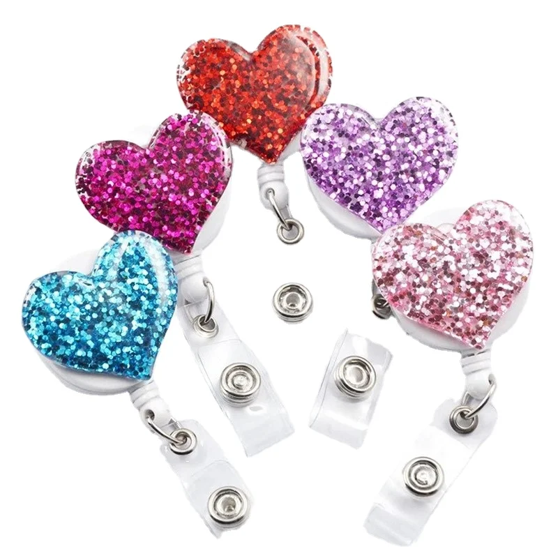

Heart Shaped Badge Holder Retractable Work Pass Card Chest Pocket Clips for Nurse Staff ID Holders Name Badge Sleeve Lanyard