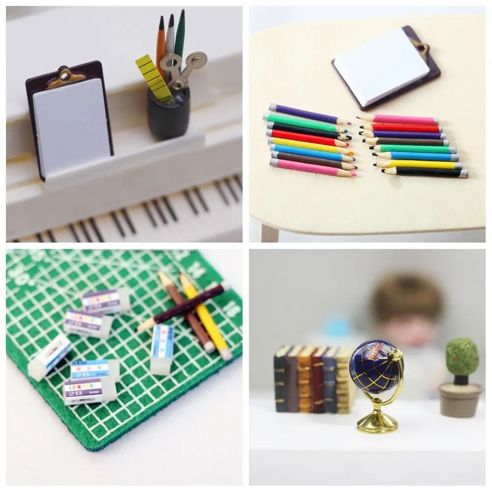 Dolls Accessories Doll Stationery Eraser Rulers 1:12 Scale Dollhouse Writing Materials Playing House Mini Painting Tools