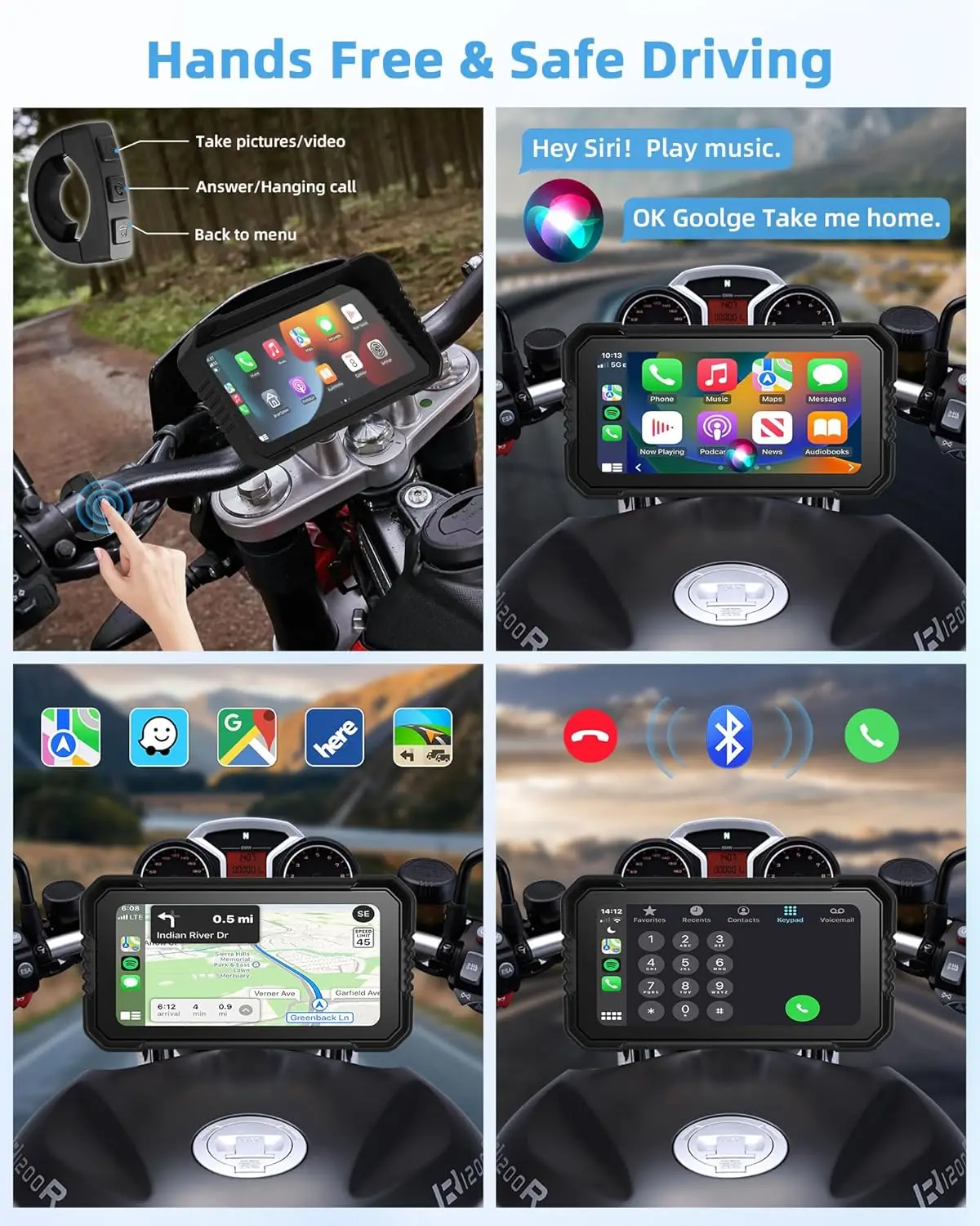5"/6.25" IPX7 Waterproof GPS Navigation Screen – Dual Camera DVR & CarPlay Monitor 3