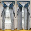 Luxurious Blue Jacquard Curtains for Living Room Bedroom Villa Thickened Blackout High Quality Customizable Curtains Tulle Decor 5