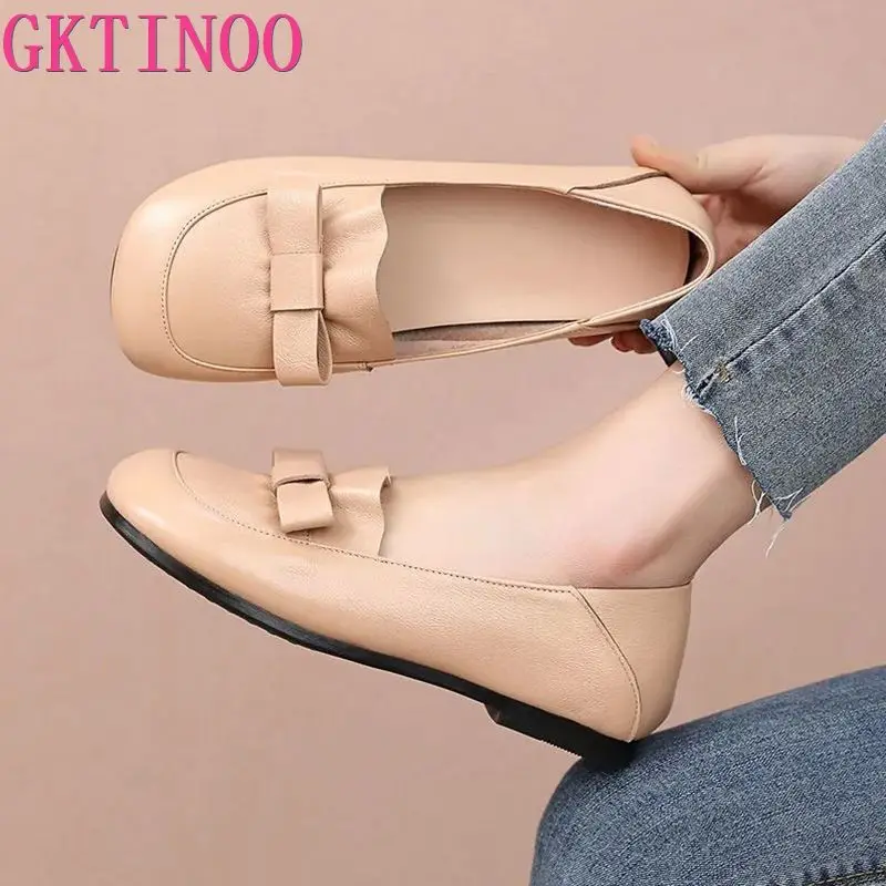 

GKTINOO Spring Autumn Fashion Ladies Shoes Women Casual Flat Heels Ladies Flats Feminino Genuine Leather Slip on Moccasins