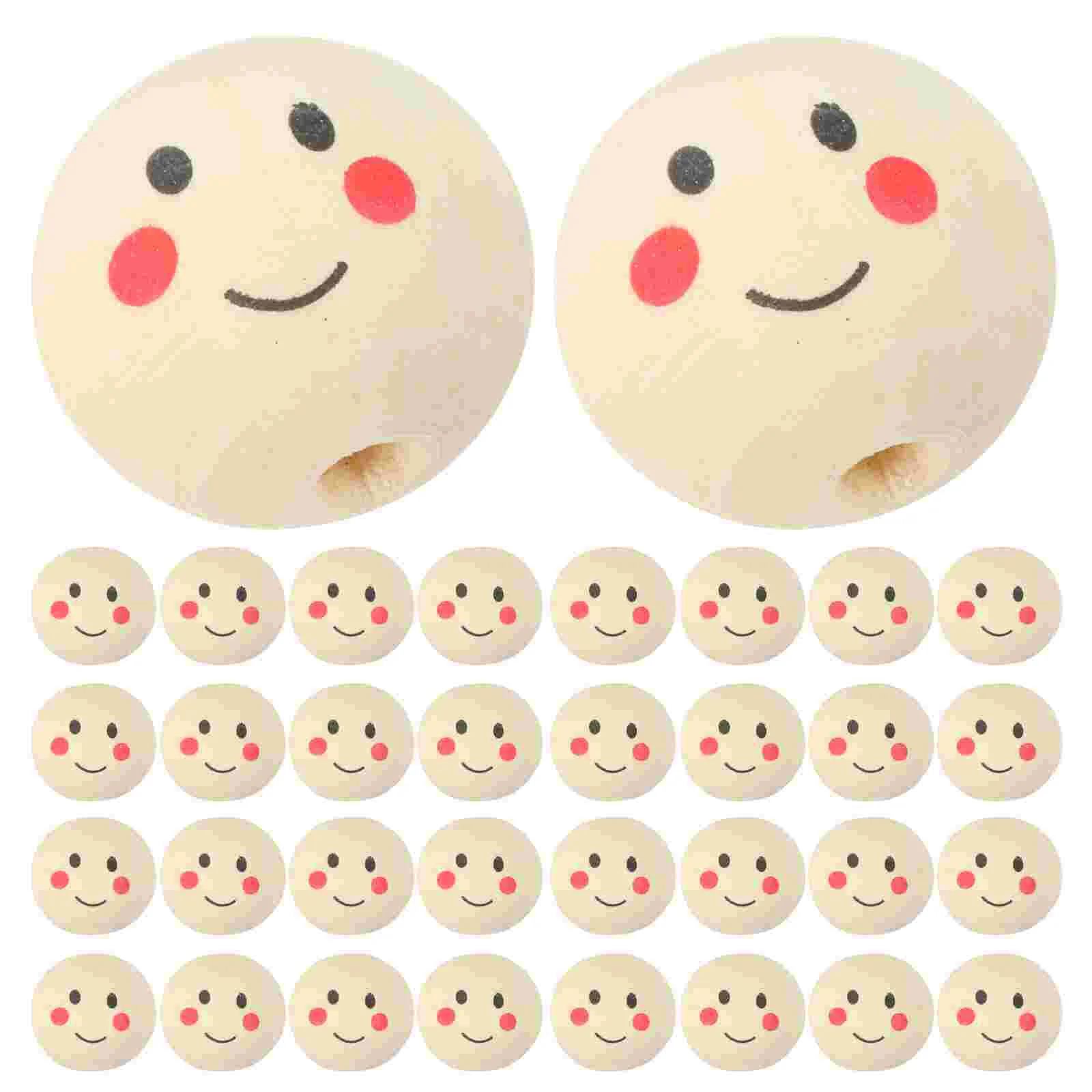 

50 Pcs Beaded Round Beads Crafts Loose with Smile Face Wood Wooden for Bracelets Making