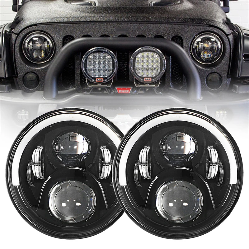 

2pcs 7Inch LED Headlights H4 Angel Eyes DRL For Lada Niva Urban 4x4 suzuki samurai For Jeep Wrangler Off Road Auto Accessories