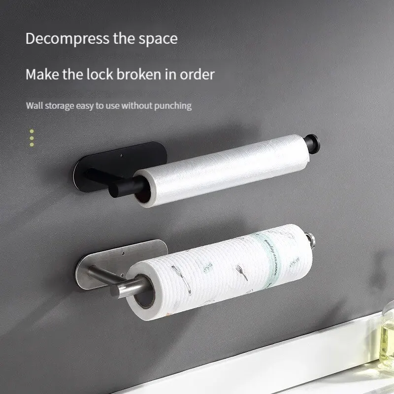 Stainless Steel Silver / Black Paper Towel Wipe Hanging Rack Can Store Cling Film Wipes Roll Paper Rack For The Kitchen Bathroom kitchen storage rack kitchen organizer kitchen organizer rack