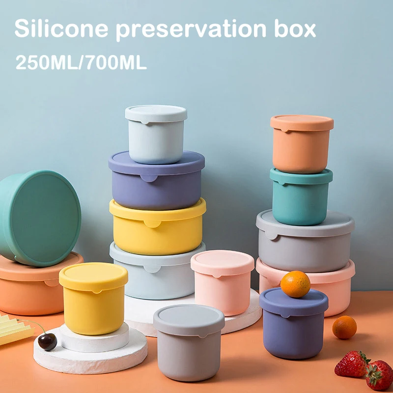 

1PC Circular silicone preservation box, sealed and insulated, bento box, microwave heating, covered lunch box, outdoor tableware