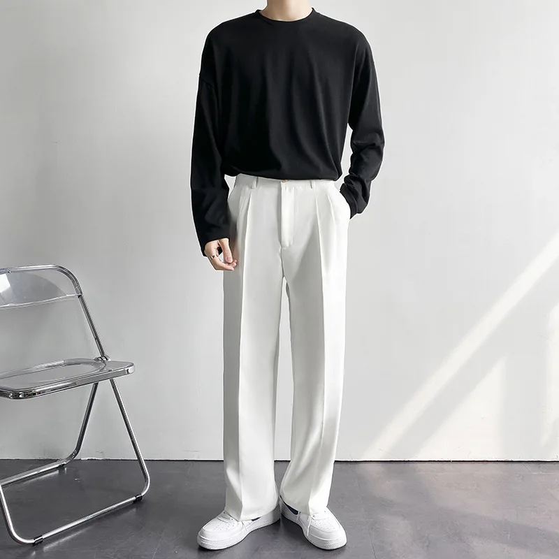 Men's Luxury Draped Baggy Suit Pants Casual Button-down Solid Color Straight Premium Elegant Dress Pants 2024 New 5
