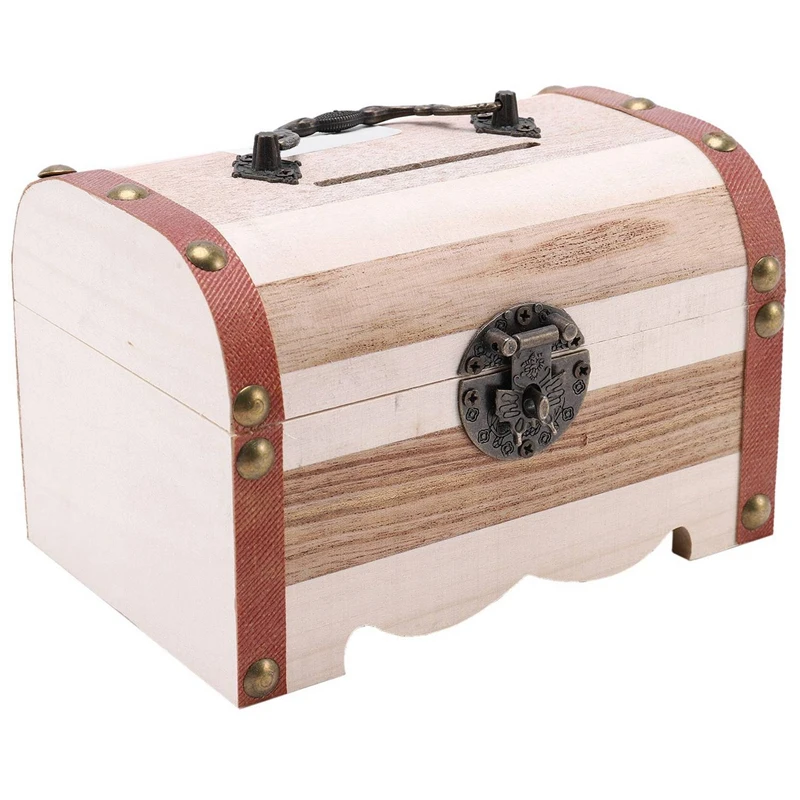 

2PC Wooden Piggy Bank Safe Money Box Savings With Lock Wood Carving Handmade Coin Storage Box High Quality Retail