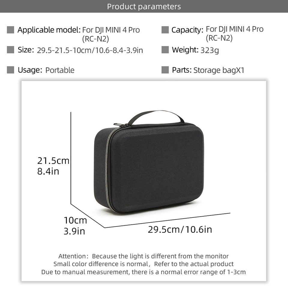 RAIACE Custodia rigida da viaggio compatibile con DJI Mini 3 Pro Drone e altri accessori. (la vendita è solo custodia). - Nero (fodera nera