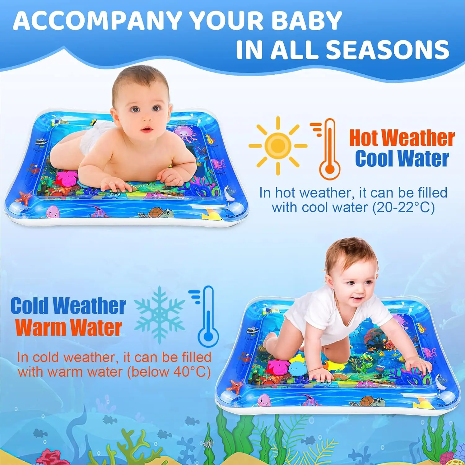 Baby Play Mat Water Play Mat Activity Play Mat Play Mat Baby Tummy Time Toys Baby Water Play Mat Inflatable Cushion PVC Infant Tummy Time Toddler Water Pad Kids Early Education Developing Activity Toys