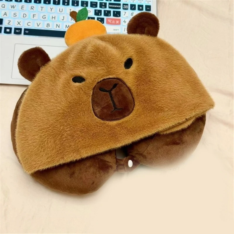 

Stuffed Plush Neck Pillow with Hat Lovely Animal Cushion Suitable for All Ages Christmas Birthday Gift for Adult Kids