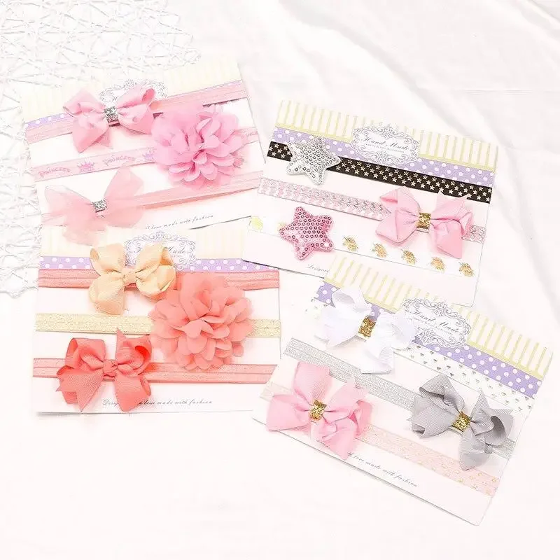 3 Pcs/set Baby Elastic Flower Headband Headbands Hair Girls Bowknot Hairband Toddler Infants Accessories Set Photography Props