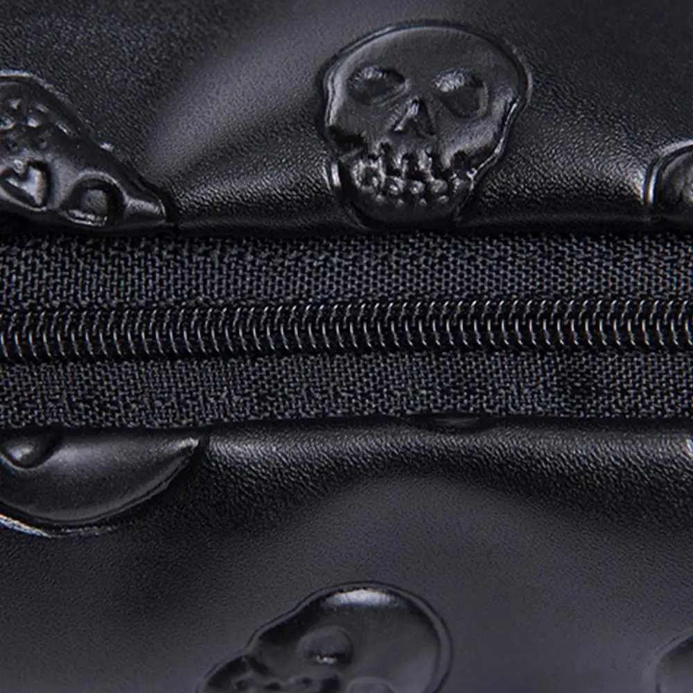 Wasserdichte Reisetasche mit Totenkopf-Motiv aus PU-Leder, Kosmetiktasche mit Reißverschluss für Hautpflegeprodukte, Tragbare Schwarze Tasche – Detail 7
