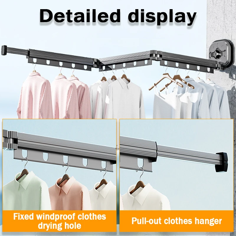 Sucker Retractable Cloth Drying Rack Collapsible Cloth Hanger Aluminum Wall Mount Indoor Space Saving Home Laundry Drying rack 4