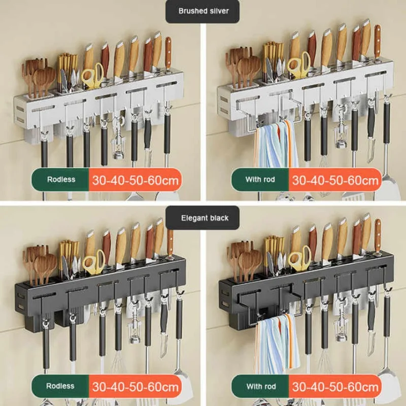 Stainless Steel Kitchen Organiser Wall Mounted Multifunctional Knife Organiser Knife & Chopstick Holder Integrated